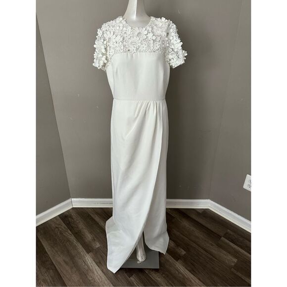 SACHIN & BABI Marist Gown - Ivory Crepe Embroidered Gown - Picture 7 of 14